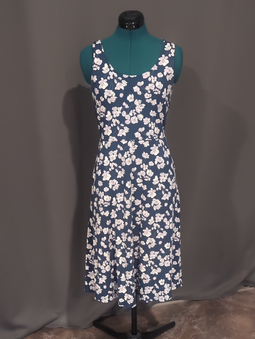 Pact Navy Sleeveless A-Line Dress with White Floral Print